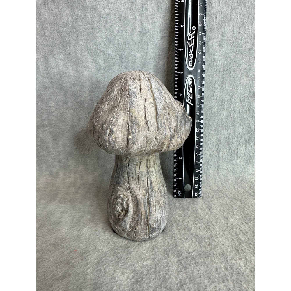 Concrete Driftwood-Like Mushroom Statue 6.5" Grey Brown Rustic Decor Heavy Fairy - Picture 3 of 7